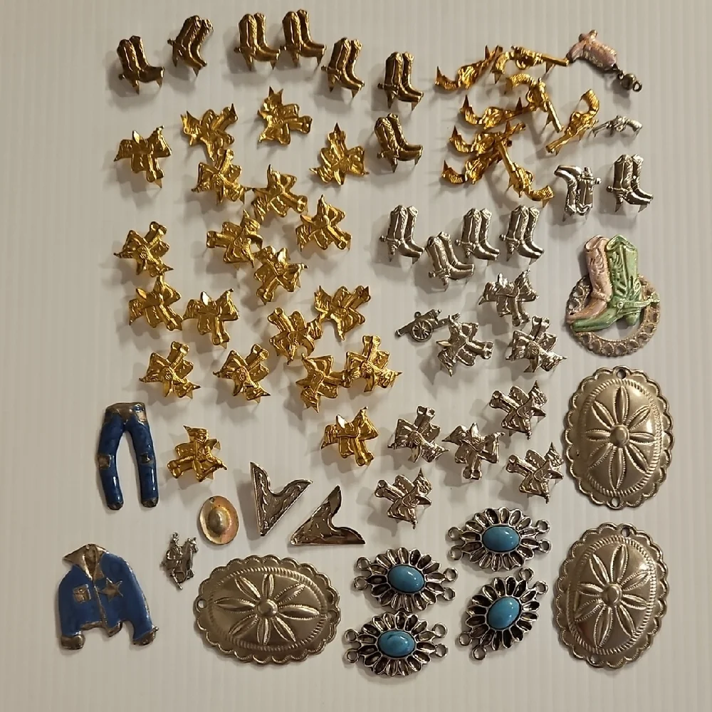 Lots of Western themed crafting brads charms and More silver blue gold - Picture 1 of 14